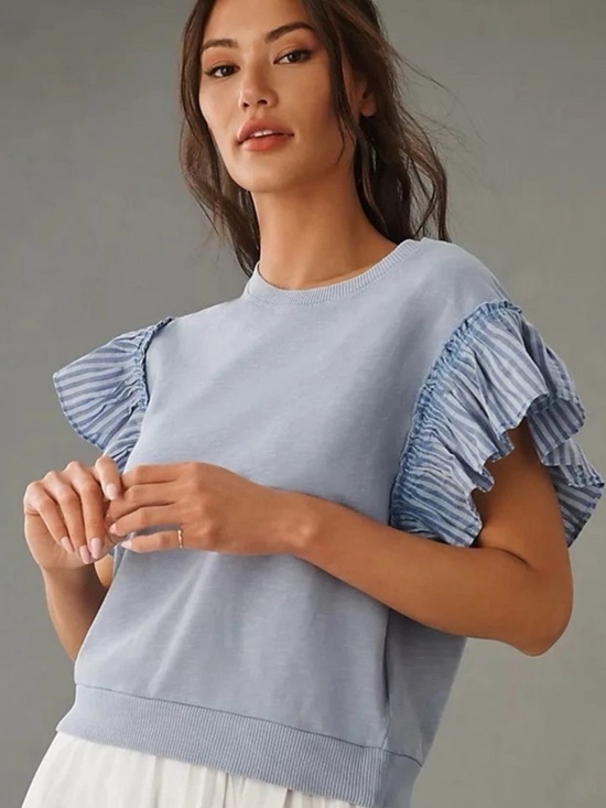 Pilcro Tops - Anthropologie Pilcro Chambray Flutter-Sleeve Sweatshirt Tee 2X 100% Cotton